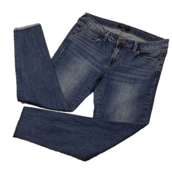 JUSTUSA Blue Whiskering Medium Wash Five Pocket Mid Rise Straight Leg Ankle Jean - Picture 1 of 15